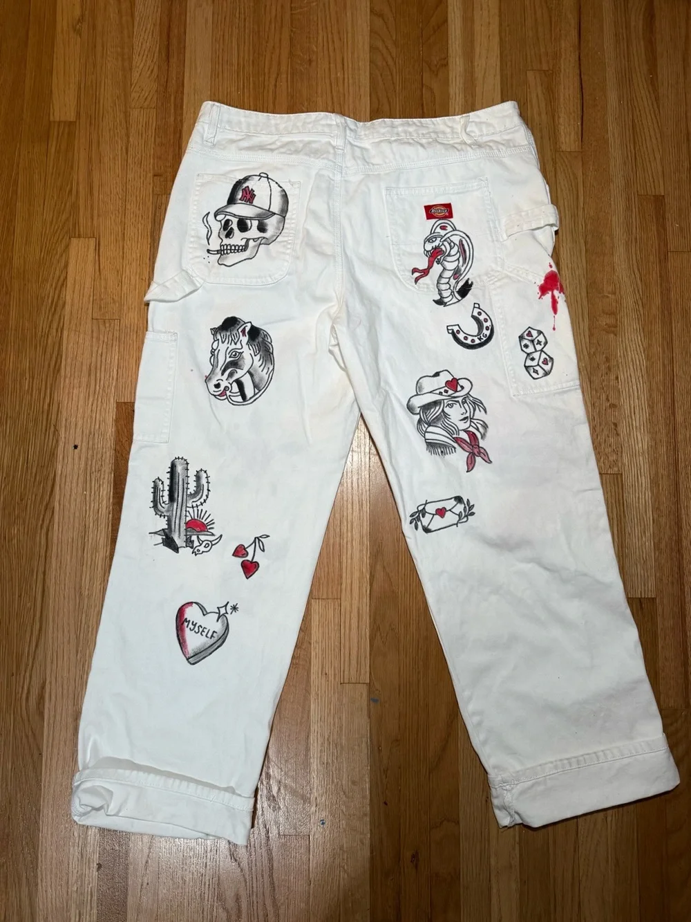 White Men’s Hand painted  Cargo Pants